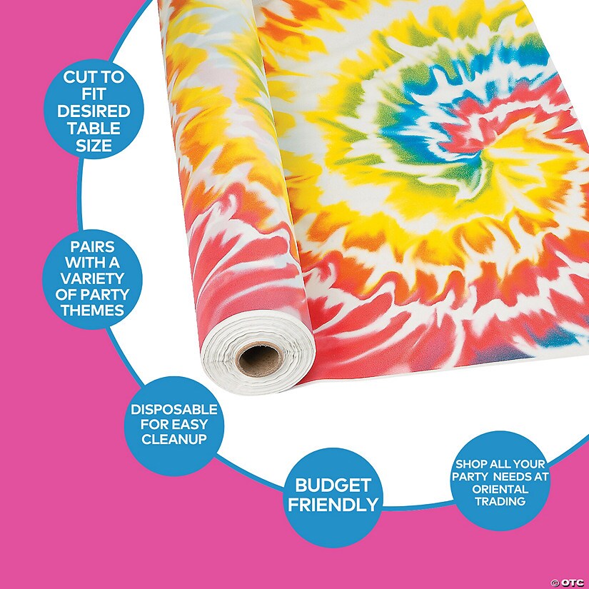 Tie Dye Pattern Disposable Plastic Tablecloth Roll 40" x 100 ft.