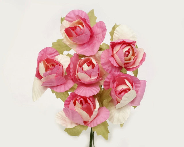 1.25" Two Tone Pink Ivory Big Rose Paper Craft Flowers - Pack of 72