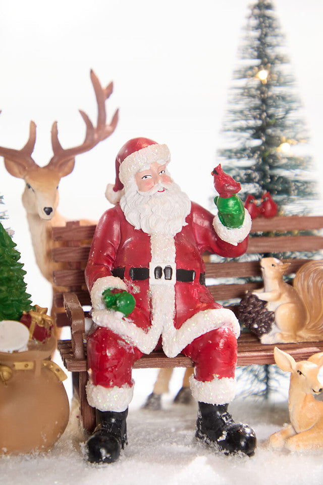 17.5 Inch LED Lantern with Santa and Animals Festive Christmas Tabletop Décor