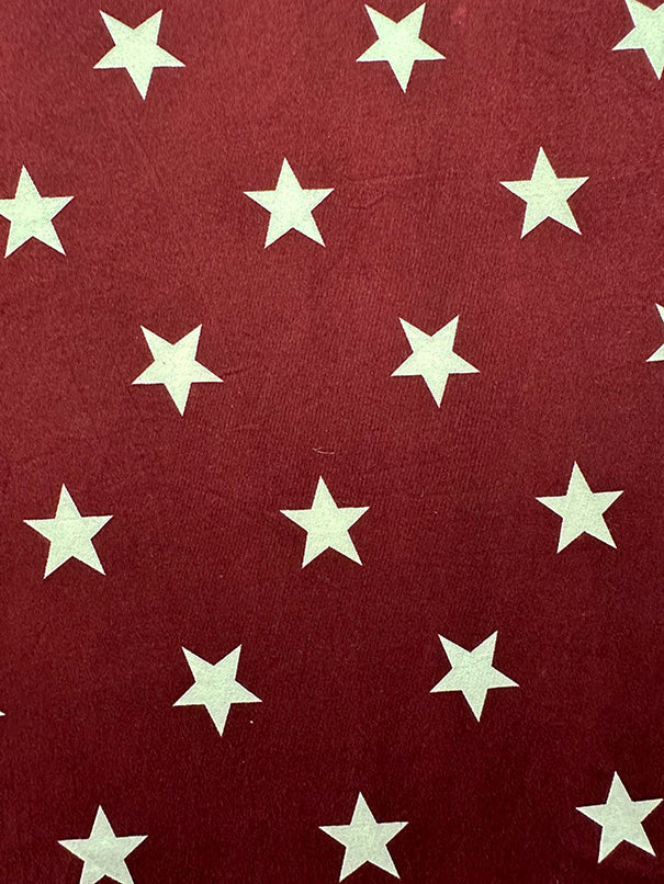 1 Yard Maroon Star Print Double Brushed Jersey Knit Fabric Polyester Spandex 58 Inches Wide