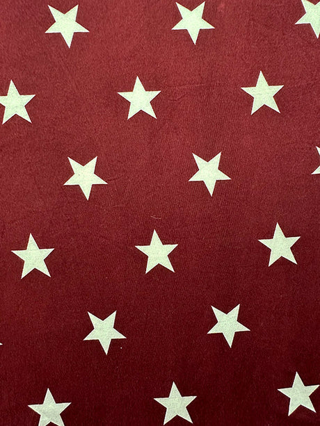 1 Yard Maroon Star Print Double Brushed Jersey Knit Fabric Polyester Spandex 58 Inches Wide