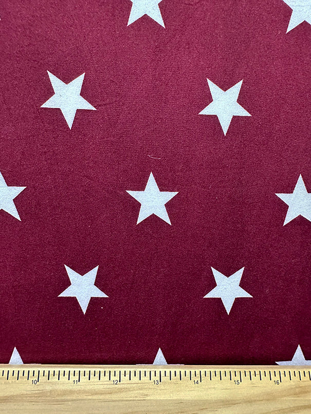 1 Yard Maroon Star Print Double Brushed Jersey Knit Fabric Polyester Spandex 58 Inches Wide