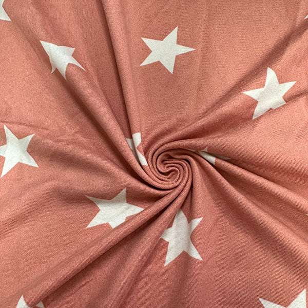 1 Yard Carnation Star Print Double Brushed Jersey Knit Fabric Polyester Spandex 58 Inches Width