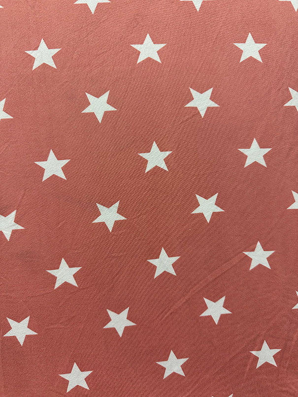1 Yard Carnation Star Print Double Brushed Jersey Knit Fabric Polyester Spandex 58 Inches Width