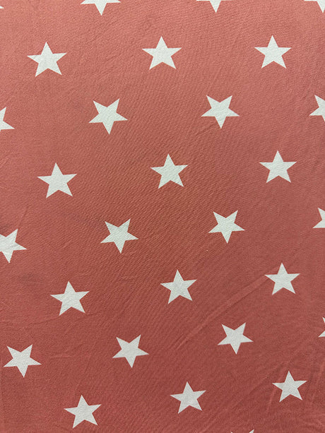 1 Yard Carnation Star Print Double Brushed Jersey Knit Fabric Polyester Spandex 58 Inches Width