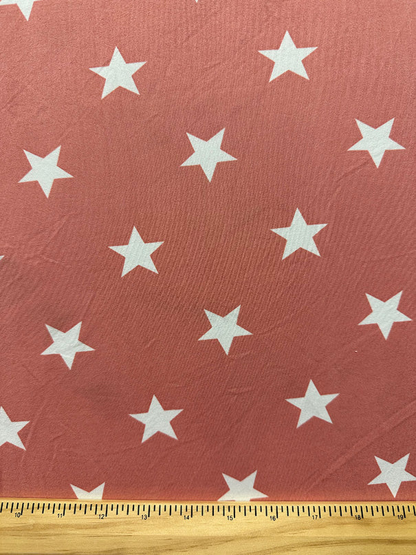 1 Yard Carnation Star Print Double Brushed Jersey Knit Fabric Polyester Spandex 58 Inches Width