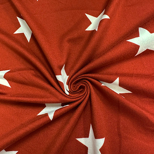 1 Yard Rusty Red Star Print Double Brushed Jersey Knit Fabric Soft Stretchy Lightweight 58 Inches Width