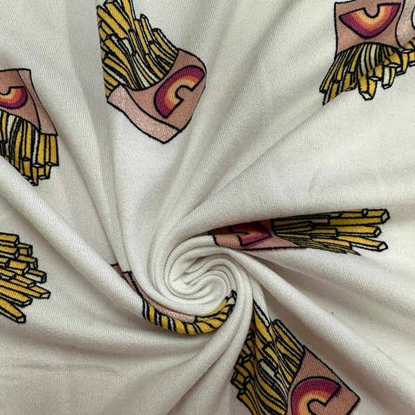 1 Yard Rainbow Fries Print Double Brushed Jersey Knit Fabric Width Soft Stretch 58 Inches