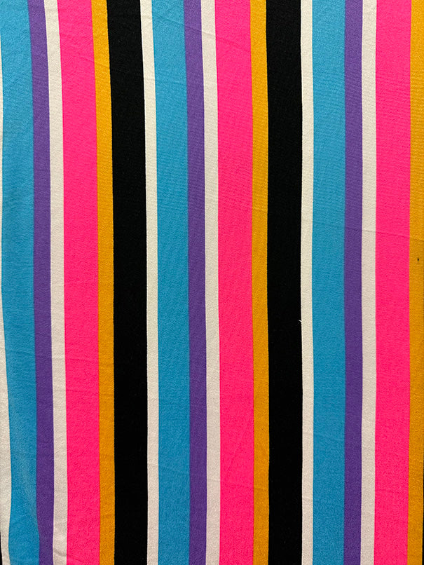1 Yard Neon Pink Multi Stripe Double Brushed Jersey Knit Fabric Stretch 58 Inches Wide