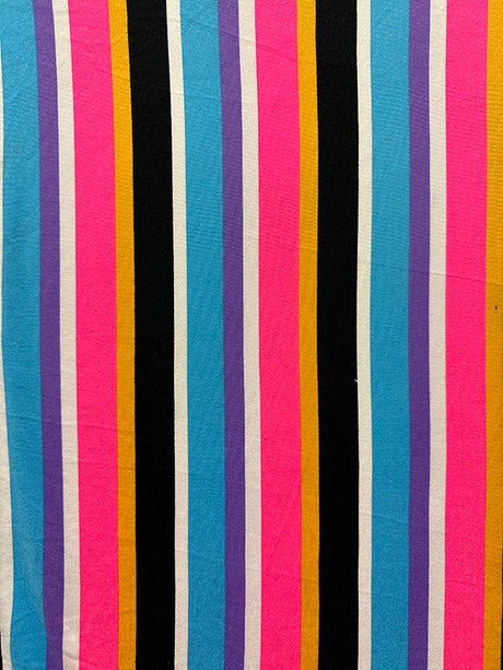 1 Yard Neon Pink Multi Stripe Double Brushed Jersey Knit Fabric Stretch 58 Inches Wide