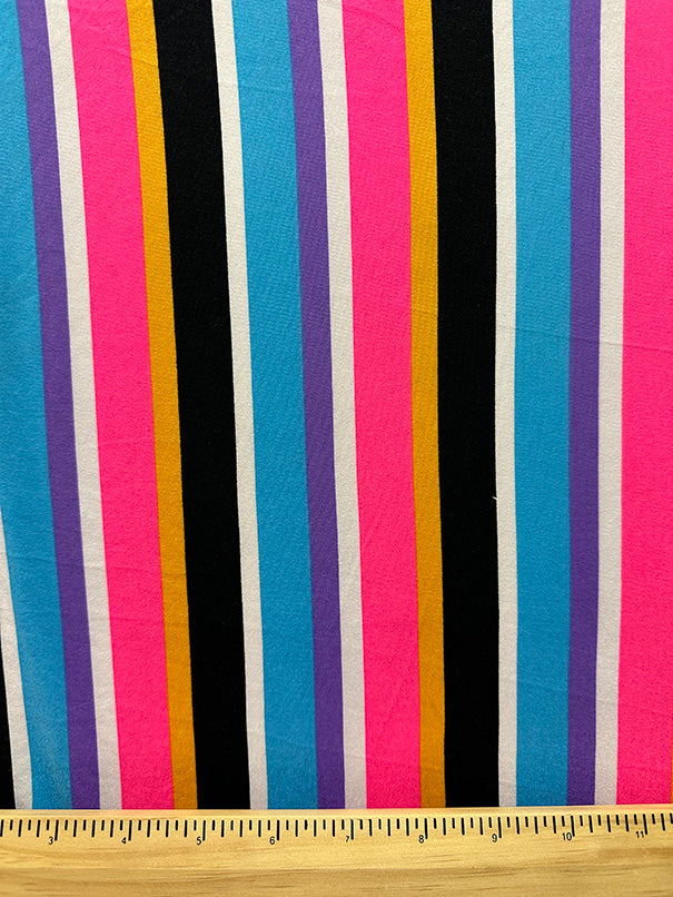 1 Yard Neon Pink Multi Stripe Double Brushed Jersey Knit Fabric Stretch 58 Inches Wide