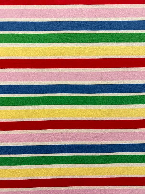 1 Yard Multicolor Rainbow Stripe Double Brushed Jersey Knit Fabric 58 Inches Wide with Stretch