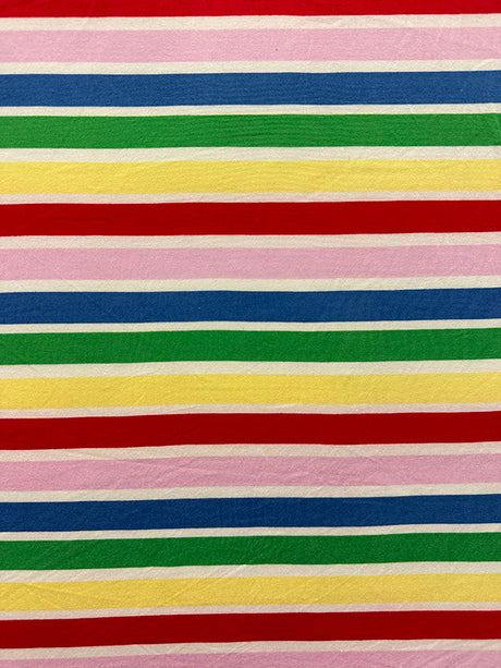 1 Yard Multicolor Rainbow Stripe Double Brushed Jersey Knit Fabric 58 Inches Wide with Stretch