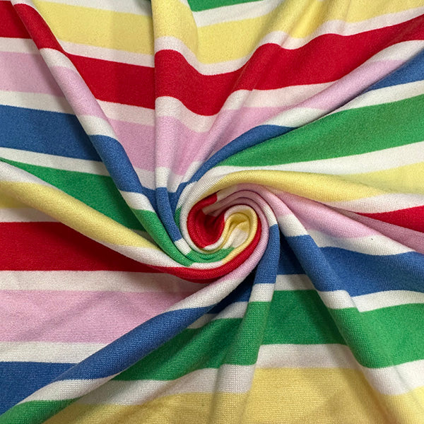 1 Yard Multicolor Rainbow Stripe Double Brushed Jersey Knit Fabric 58 Inches Wide with Stretch