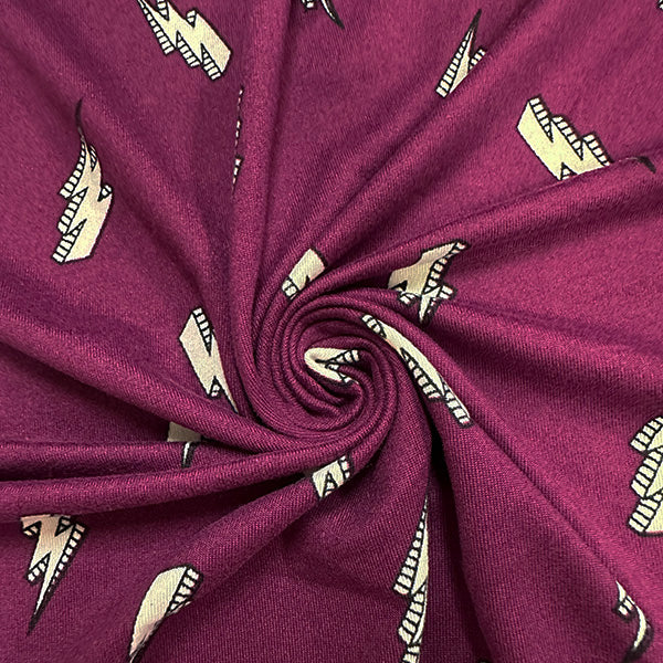 1 Yard Magenta Lightning Bolt Double Brushed Jersey Knit Fabric with Soft Stretch 58 Inches Width