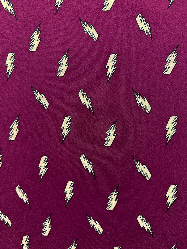 1 Yard Magenta Lightning Bolt Double Brushed Jersey Knit Fabric with Soft Stretch 58 Inches Width