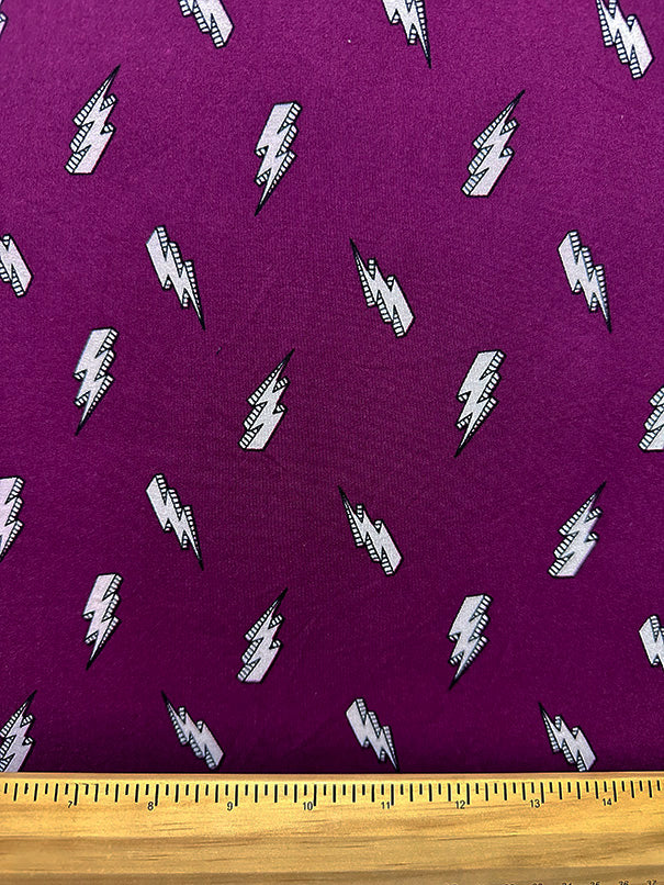 1 Yard Magenta Lightning Bolt Double Brushed Jersey Knit Fabric with Soft Stretch 58 Inches Width