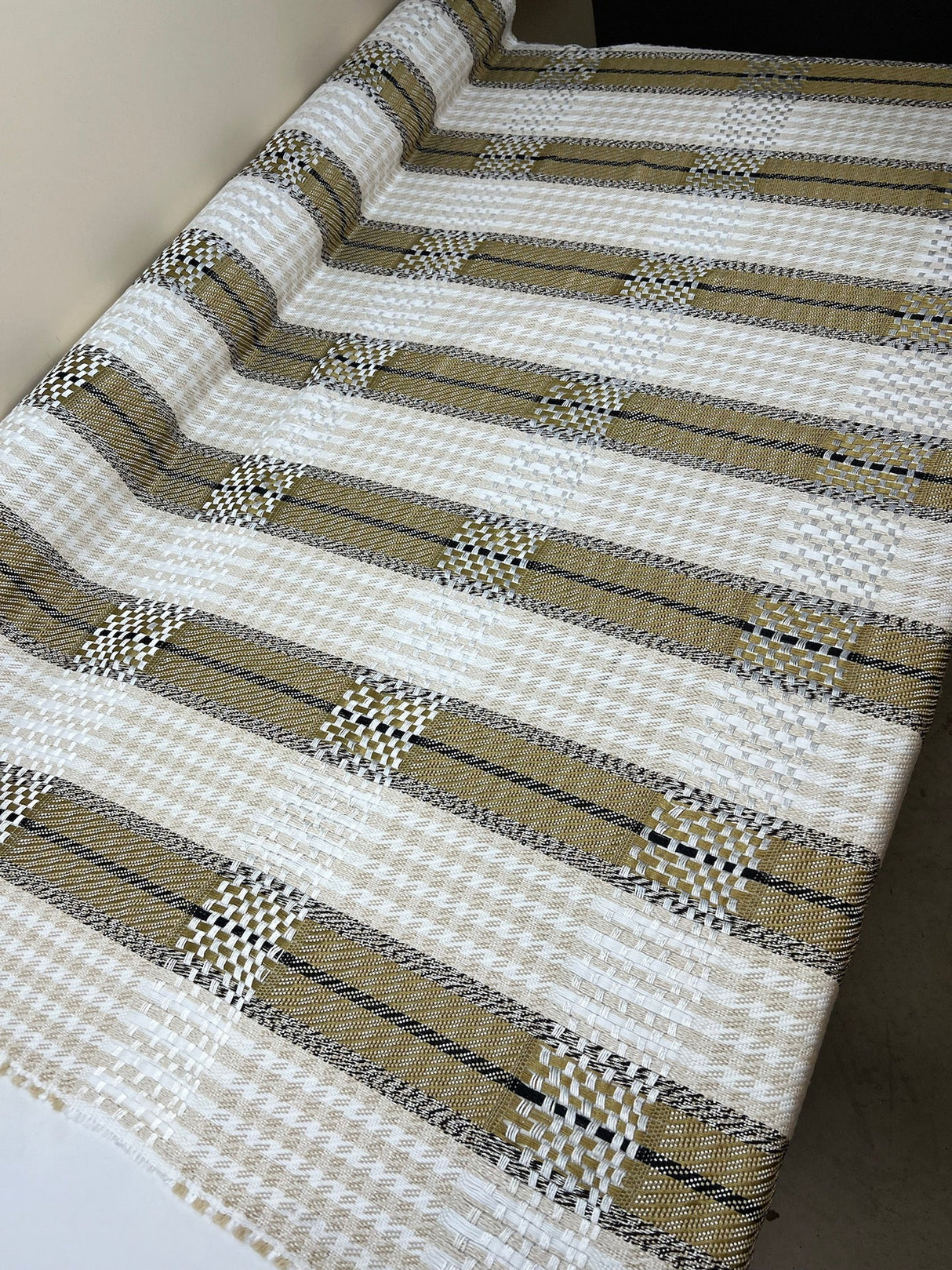 Wool Tweed Blend Checked Beige-Green with Lurex
