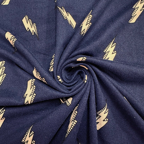 1 Yard Soft Navy Blue Lightning Bolt Double Brushed Jersey Knit Fabric Stretchy Lightweight Material 58 Inches Width