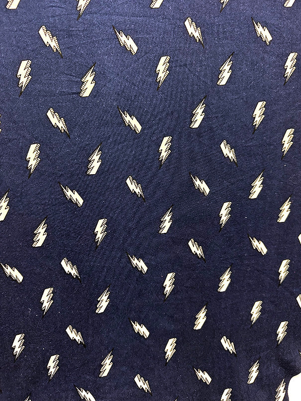 1 Yard Soft Navy Blue Lightning Bolt Double Brushed Jersey Knit Fabric Stretchy Lightweight Material 58 Inches Width