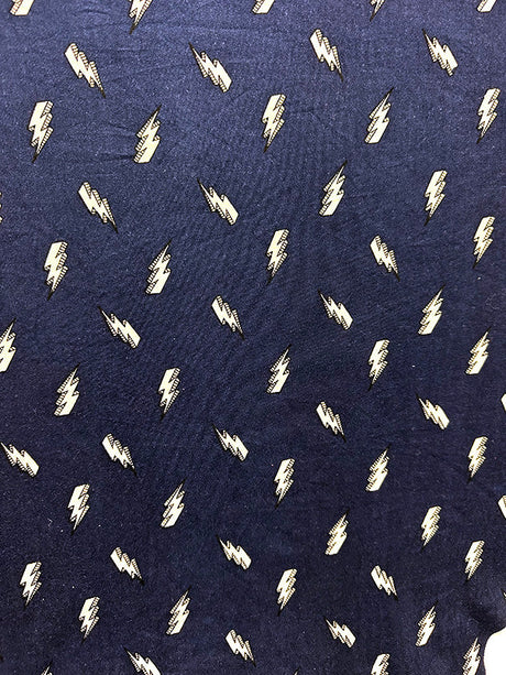 1 Yard Soft Navy Blue Lightning Bolt Double Brushed Jersey Knit Fabric Stretchy Lightweight Material 58 Inches Width