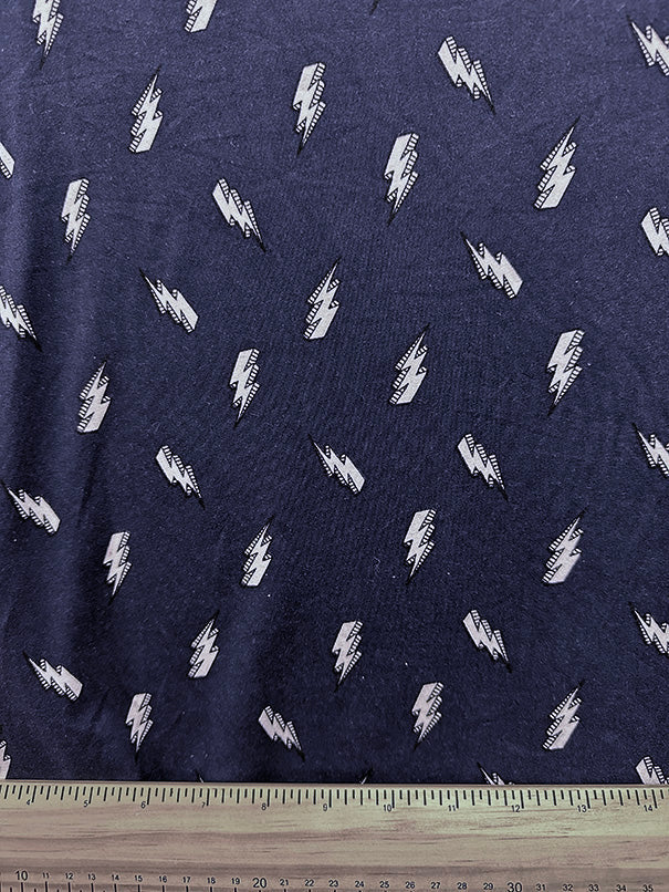 1 Yard Soft Navy Blue Lightning Bolt Double Brushed Jersey Knit Fabric Stretchy Lightweight Material 58 Inches Width