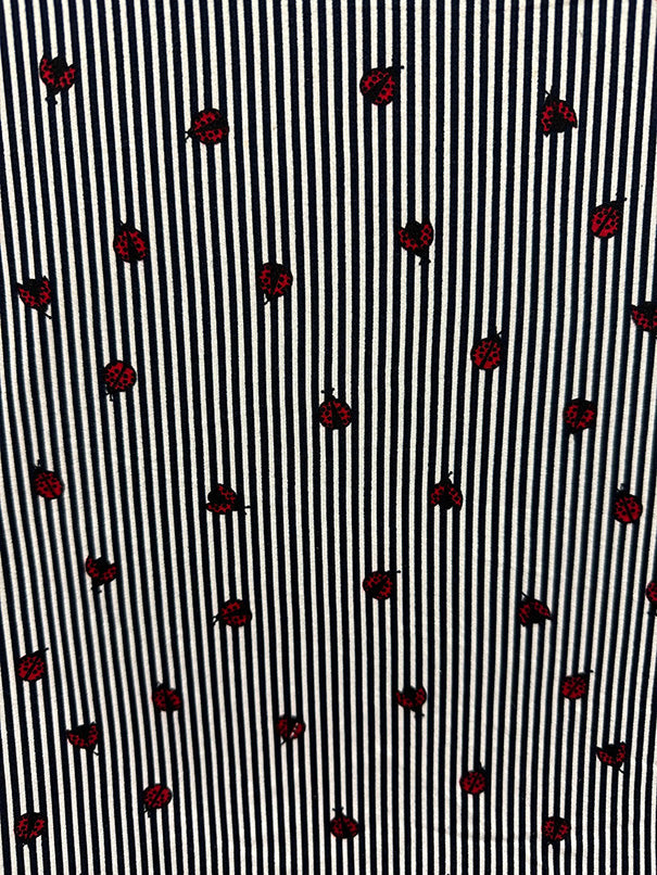 1 Yard Navy Blue Striped Double Brushed Jersey Knit Fabric with Ladybug Motif 58 Inches Width