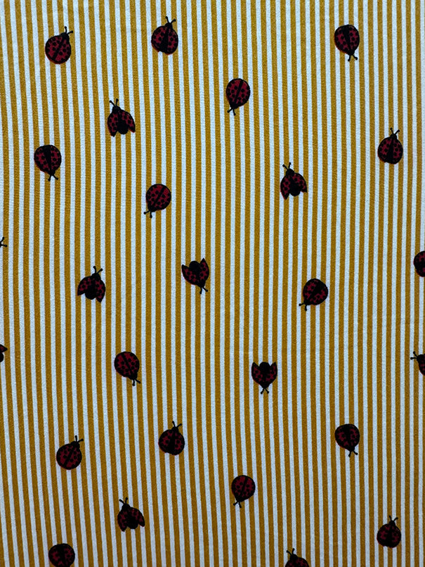 1 Yard Vibrant Gold Stripe Ladybug Pattern Double Brushed Jersey Knit Fabric Stretch 58 Inches Wide
