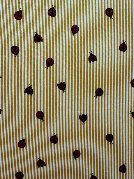 1 Yard Vibrant Gold Stripe Ladybug Pattern Double Brushed Jersey Knit Fabric Stretch 58 Inches Wide