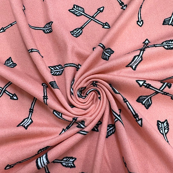 1 Yard Peach Base Arrow Pattern Double Brushed Jersey Knit Fabric Stretch 58 Inches Wide