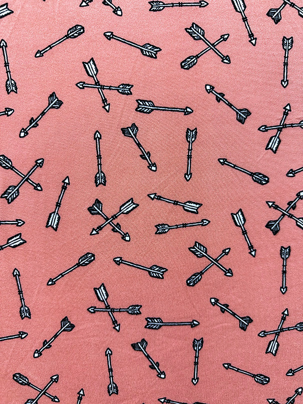 1 Yard Peach Base Arrow Pattern Double Brushed Jersey Knit Fabric Stretch 58 Inches Wide