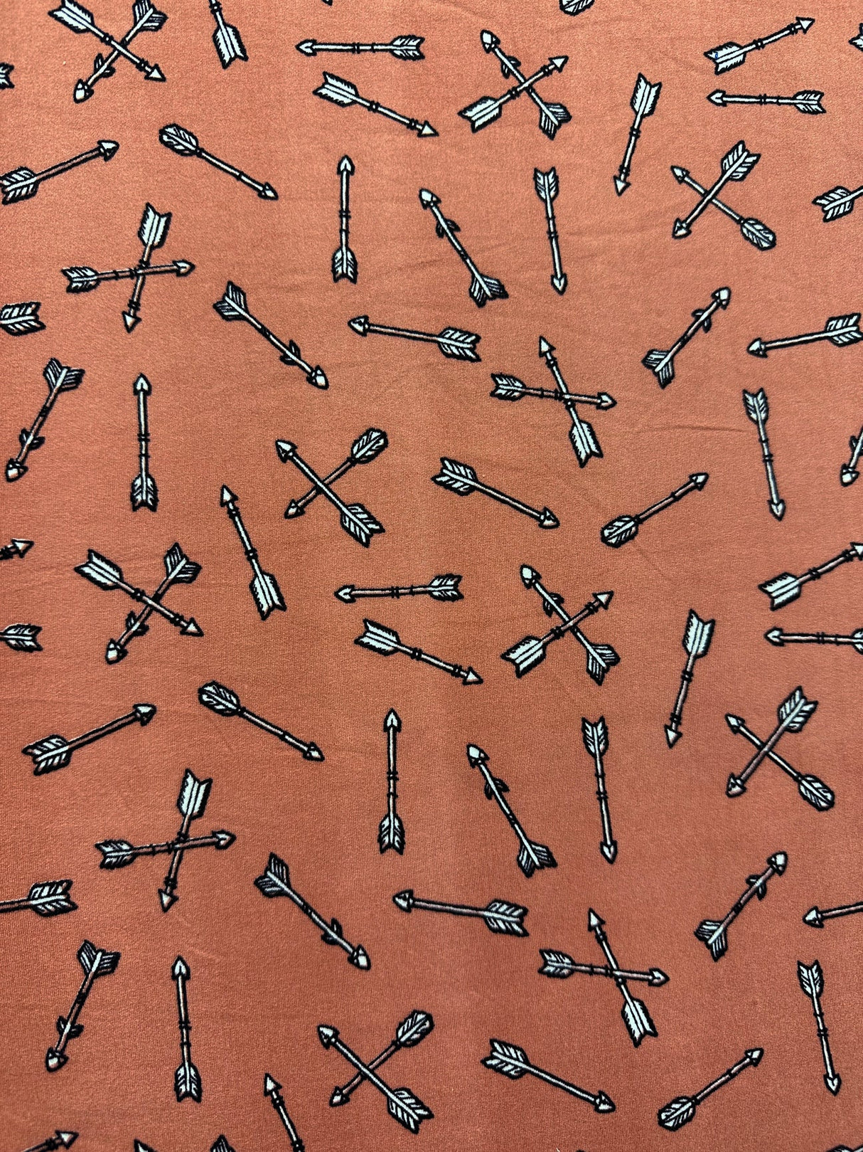 1 Yard Salmon Orange Arrow Print Double Brushed Jersey Knit Fabric Stretch 58 Inches Wide