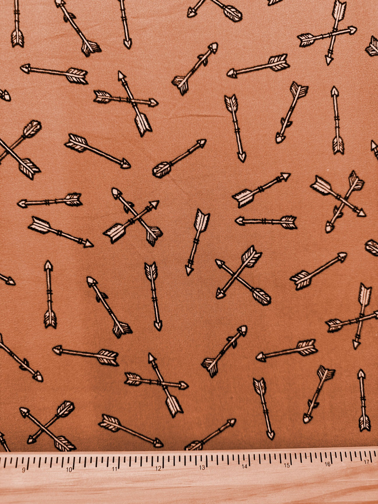 1 Yard Salmon Orange Arrow Print Double Brushed Jersey Knit Fabric Stretch 58 Inches Wide