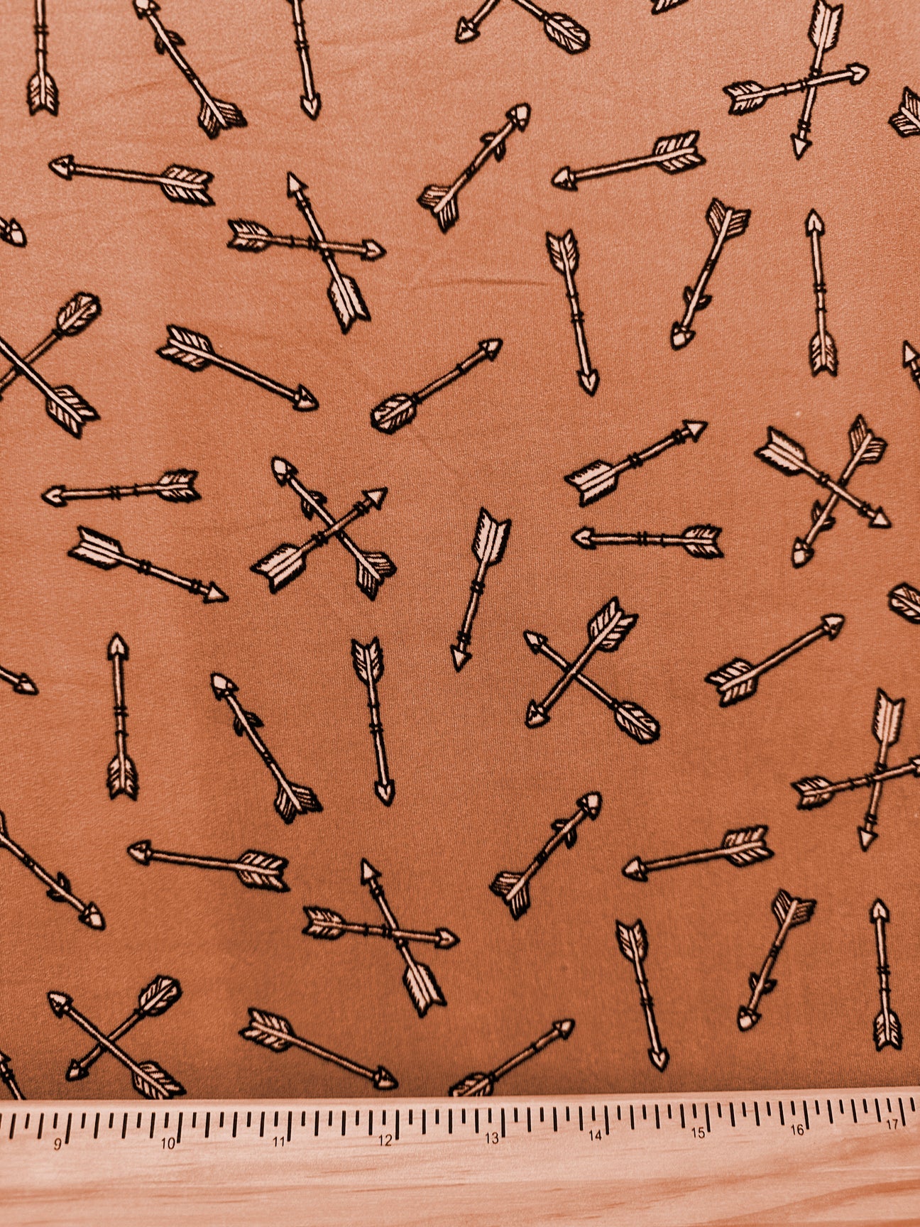 1 Yard Salmon Orange Arrow Print Double Brushed Jersey Knit Fabric Stretch 58 Inches Wide