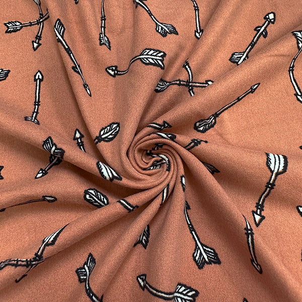 1 Yard Salmon Orange Arrow Print Double Brushed Jersey Knit Fabric Stretch 58 Inches Wide