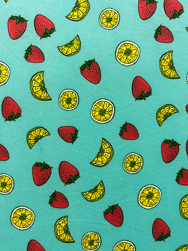 1 Yard Turquoise Fruit Print Double Brushed Jersey Knit Fabric Stretch 58 Inches Wide