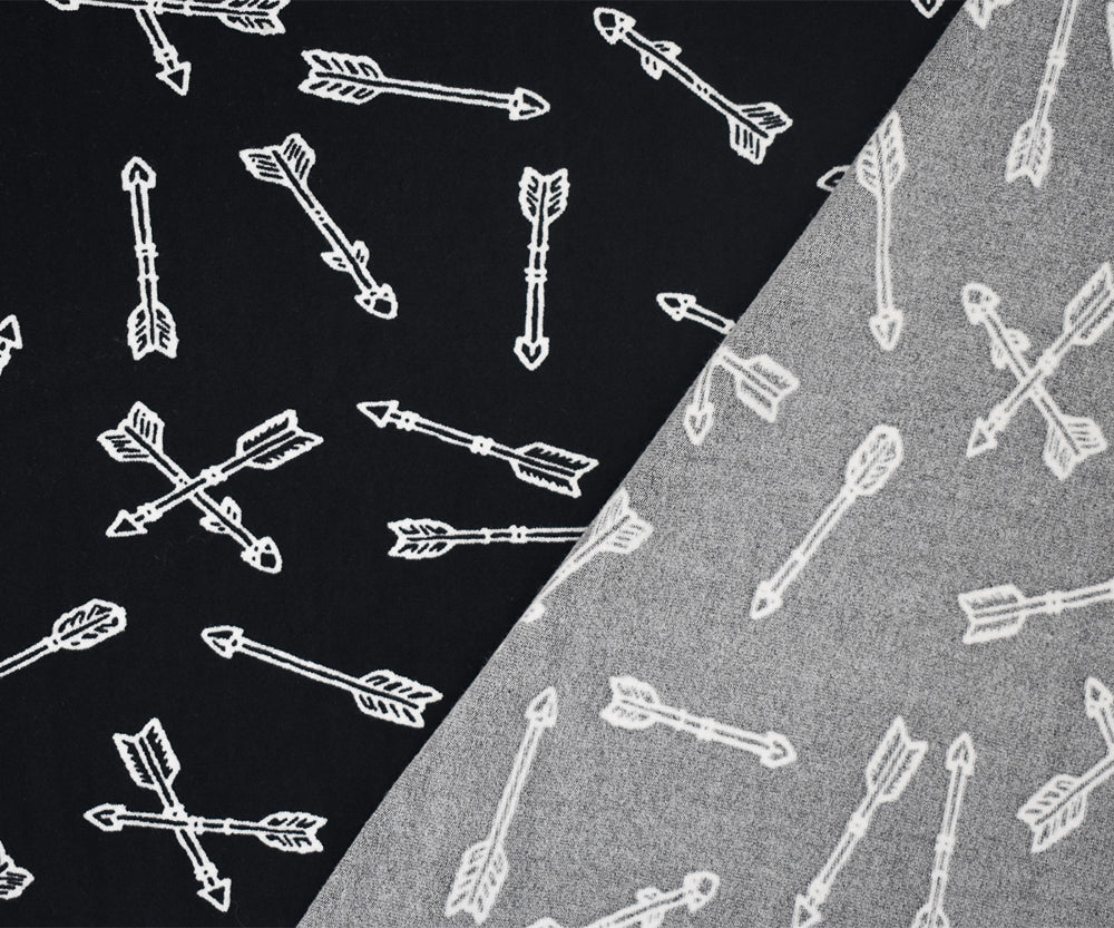 1 Yard Ultra-Soft Black and White Arrow Printed Double Brushed Jersey with a Modern Look for Cozy, Stylish Apparel, 58 Inches Wide