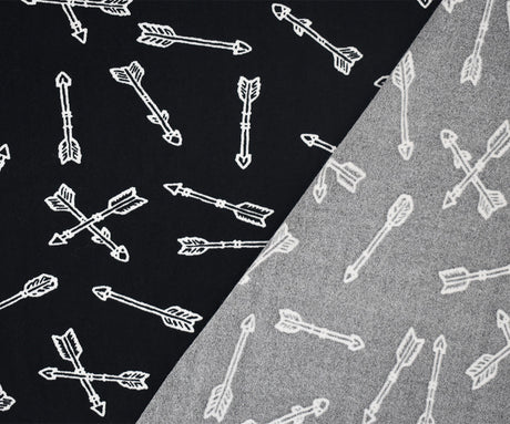 1 Yard Ultra-Soft Black and White Arrow Printed Double Brushed Jersey with a Modern Look for Cozy, Stylish Apparel, 58 Inches Wide