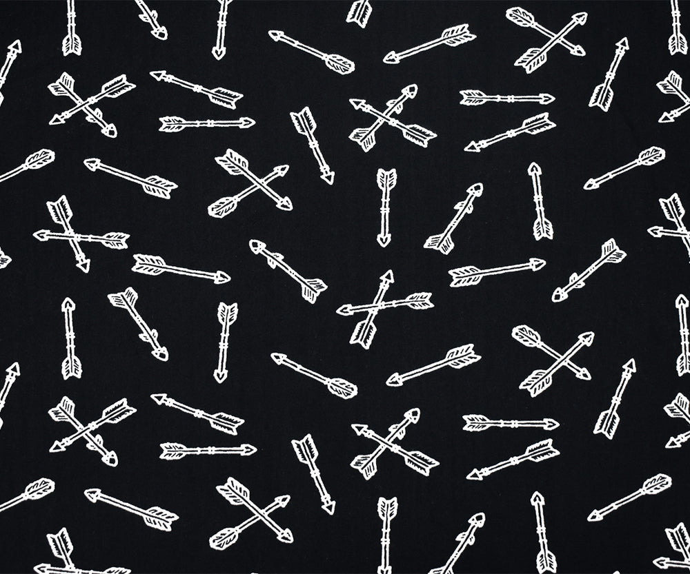 1 Yard Ultra-Soft Black and White Arrow Printed Double Brushed Jersey with a Modern Look for Cozy, Stylish Apparel, 58 Inches Wide