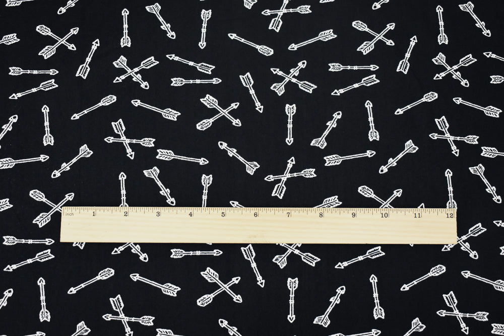 1 Yard Ultra-Soft Black and White Arrow Printed Double Brushed Jersey with a Modern Look for Cozy, Stylish Apparel, 58 Inches Wide