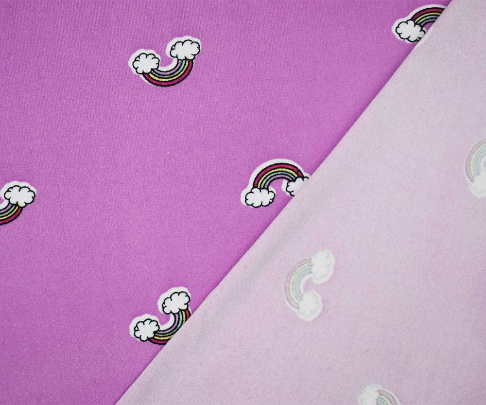 1 Yard Fun Purple & Rainbow Double Brushed Knit Extra Soft, Stretchy, and Perfect for Playful Looks, 58 Inches Wide