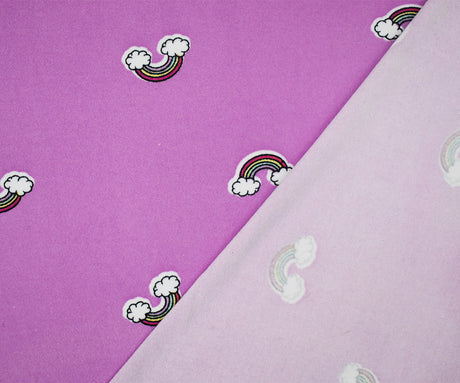 1 Yard Fun Purple & Rainbow Double Brushed Knit Extra Soft, Stretchy, and Perfect for Playful Looks, 58 Inches Wide