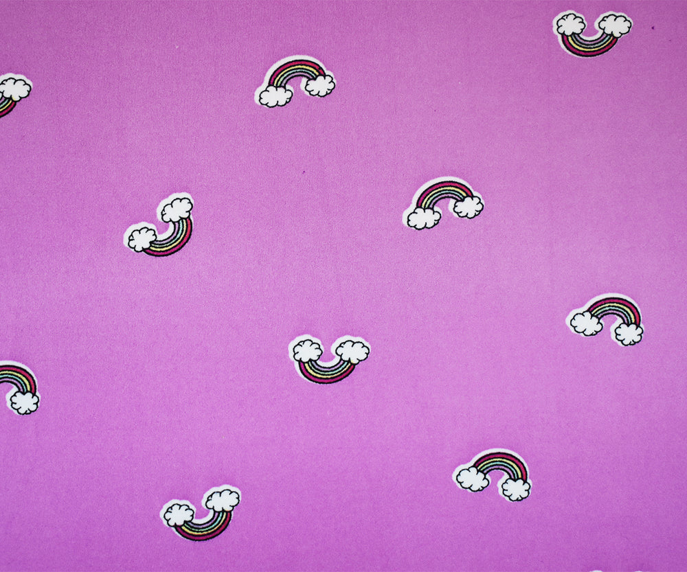 1 Yard Fun Purple & Rainbow Double Brushed Knit Extra Soft, Stretchy, and Perfect for Playful Looks, 58 Inches Wide