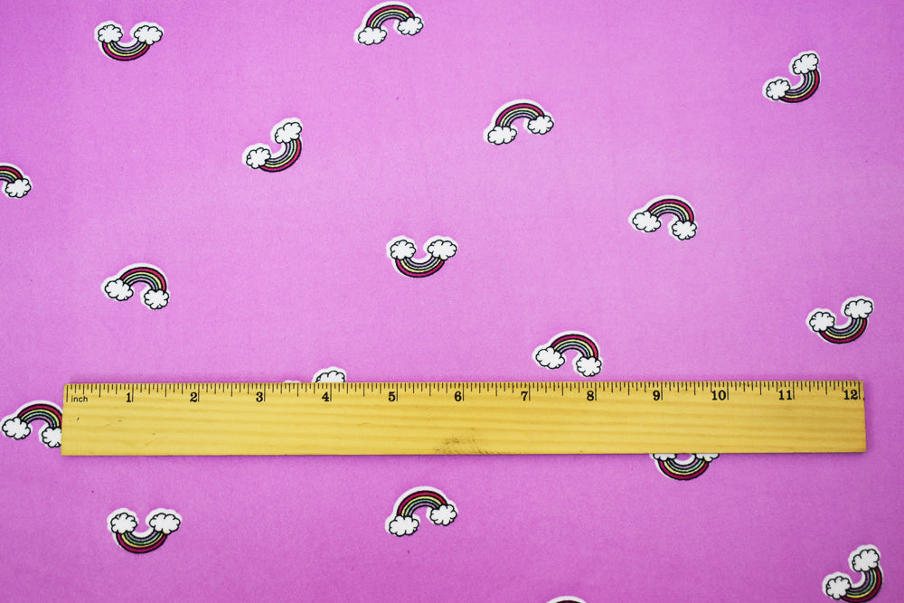 1 Yard Fun Purple & Rainbow Double Brushed Knit Extra Soft, Stretchy, and Perfect for Playful Looks, 58 Inches Wide