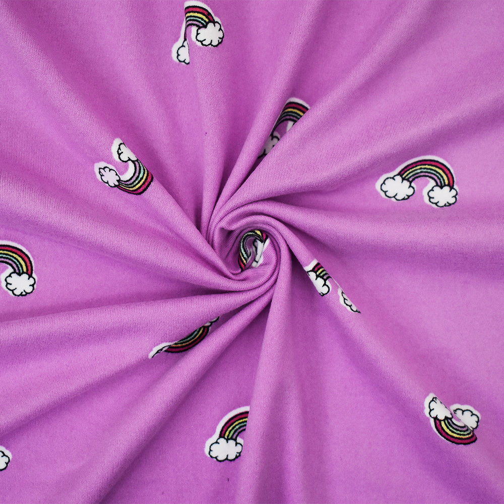 1 Yard Fun Purple & Rainbow Double Brushed Knit Extra Soft, Stretchy, and Perfect for Playful Looks, 58 Inches Wide