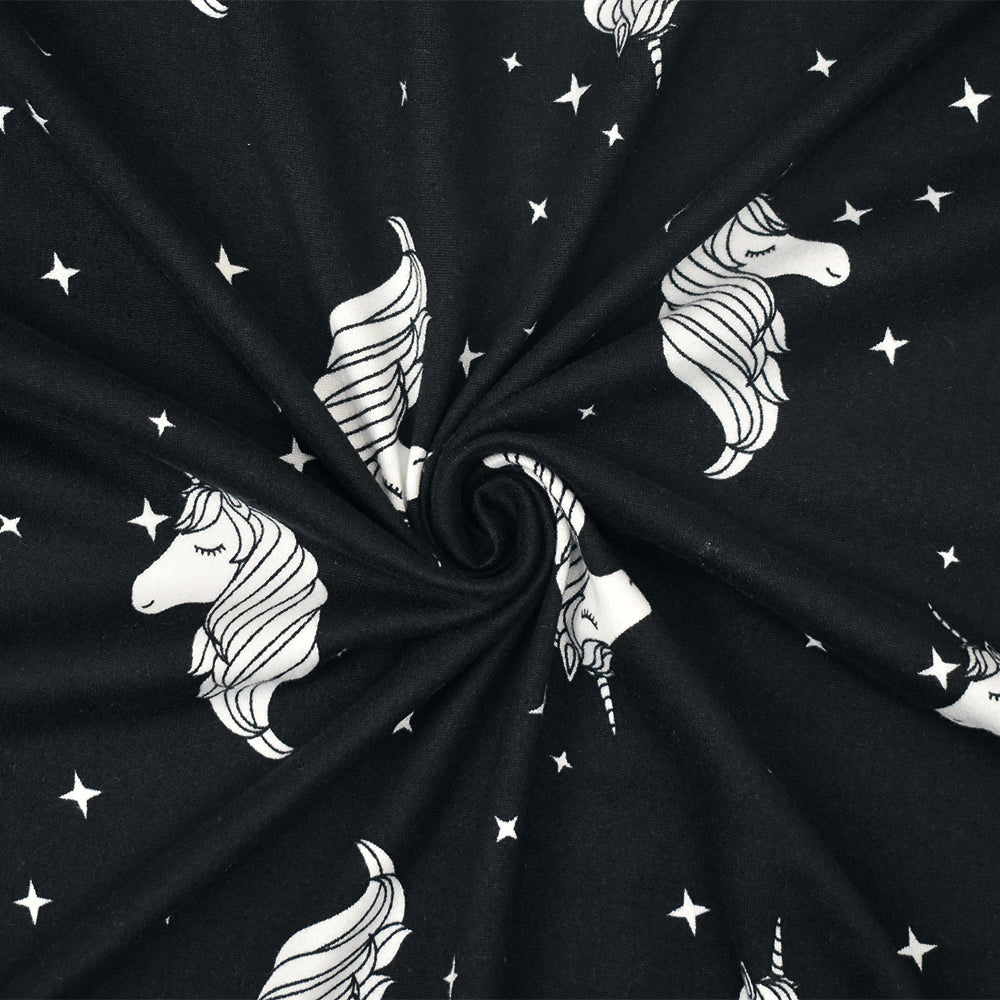 1 Yard Monochrome Unicorn Print Brushed Spandex Knit Fabric Soft Stretch Jersey 58 Inches Wide