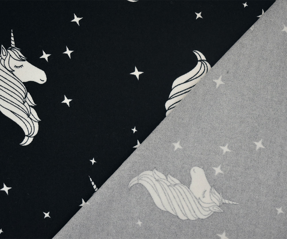 1 Yard Monochrome Unicorn Print Brushed Spandex Knit Fabric Soft Stretch Jersey 58 Inches Wide