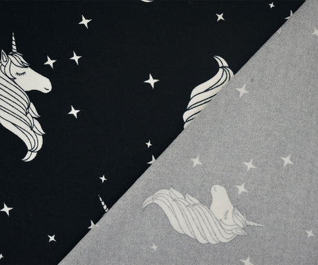 1 Yard Monochrome Unicorn Print Brushed Spandex Knit Fabric Soft Stretch Jersey 58 Inches Wide