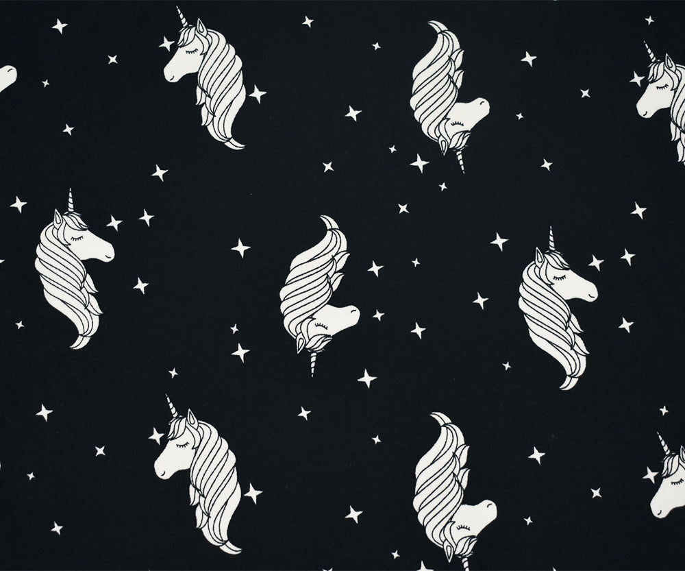 1 Yard Monochrome Unicorn Print Brushed Spandex Knit Fabric Soft Stretch Jersey 58 Inches Wide