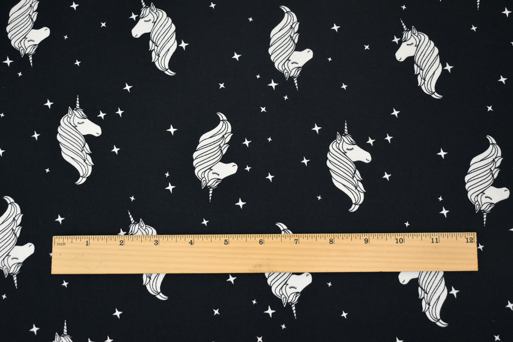 1 Yard Monochrome Unicorn Print Brushed Spandex Knit Fabric Soft Stretch Jersey 58 Inches Wide